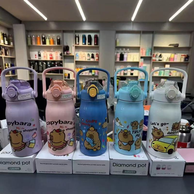 高颜値手提げ学生ポットかわいいストローコップ漫画グラデーション新型スポーツクロスボーダー保温大容量|undefined