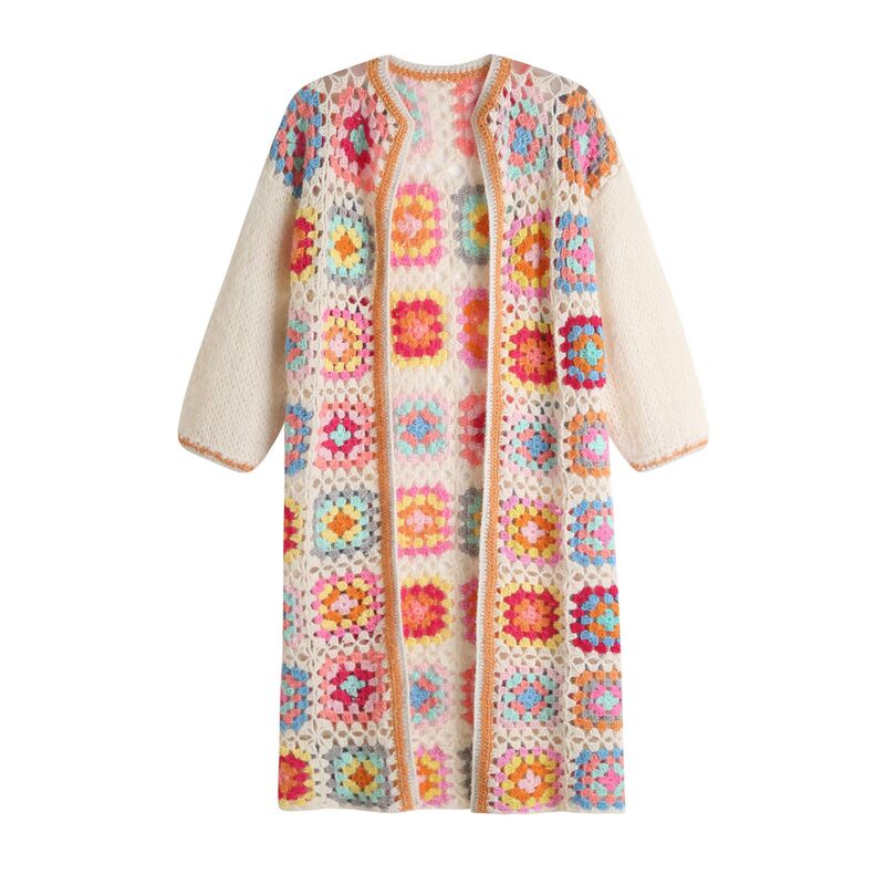 Handmade Crochet 2024 New Ins Popular Extra Long Style Granny Cardigan for Women