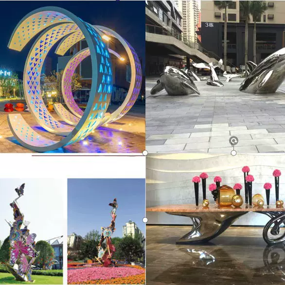 大型户外不锈钢镂空发光雕塑水波纹镜面水滴金属景观反射光影艺术