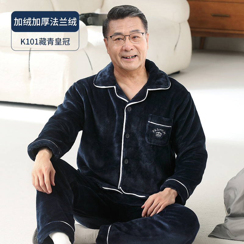Papá pijama de coral para hombres otoño y invierno más veludo engrosado de mediana edad hombre franela conjunto de ropa de casa