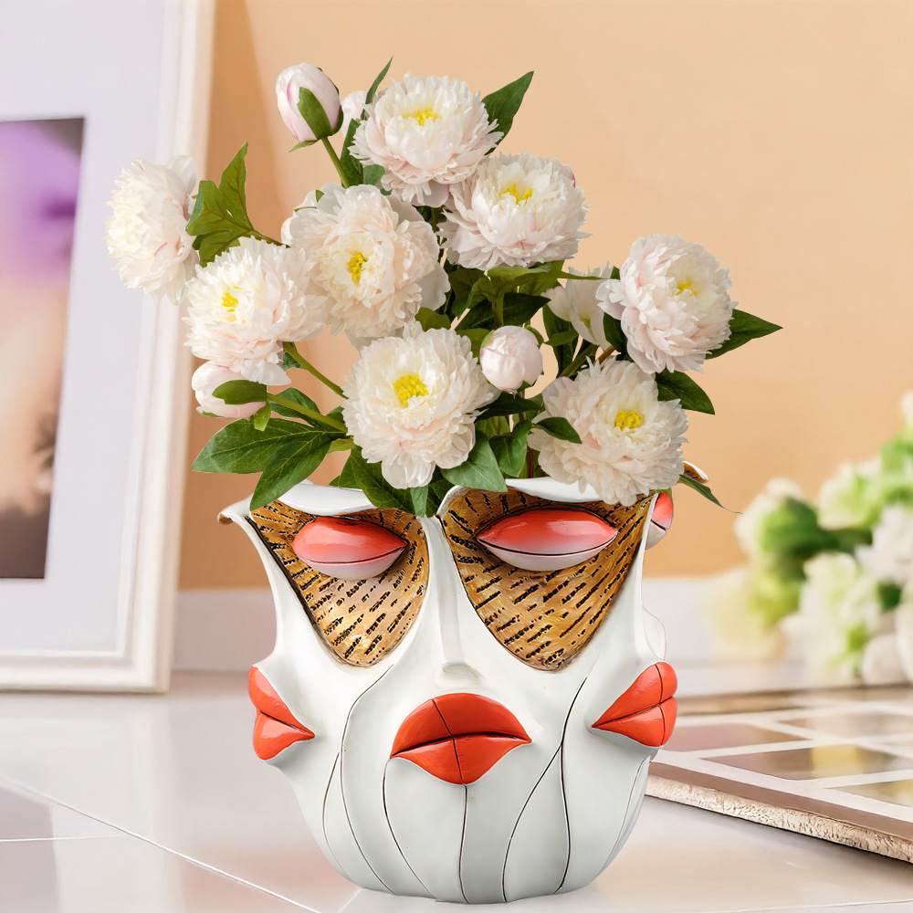  New Product Creative Multi-Faceted Girl's Face Resin Flower Pot Home Desktop Courtyard Garden Set Decorative Ornaments