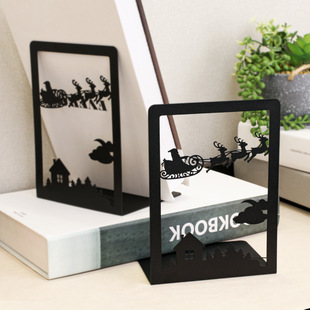 2pcs Black metal decorative book stand creative Santa Claus pattern design book file creative black metal bookshelf