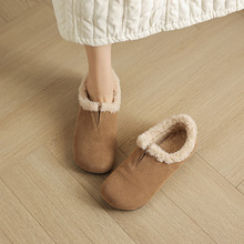 复古风2025年秋冬季氛围感圆头百搭勃肯鞋加绒厚保暖毛毛深口单鞋