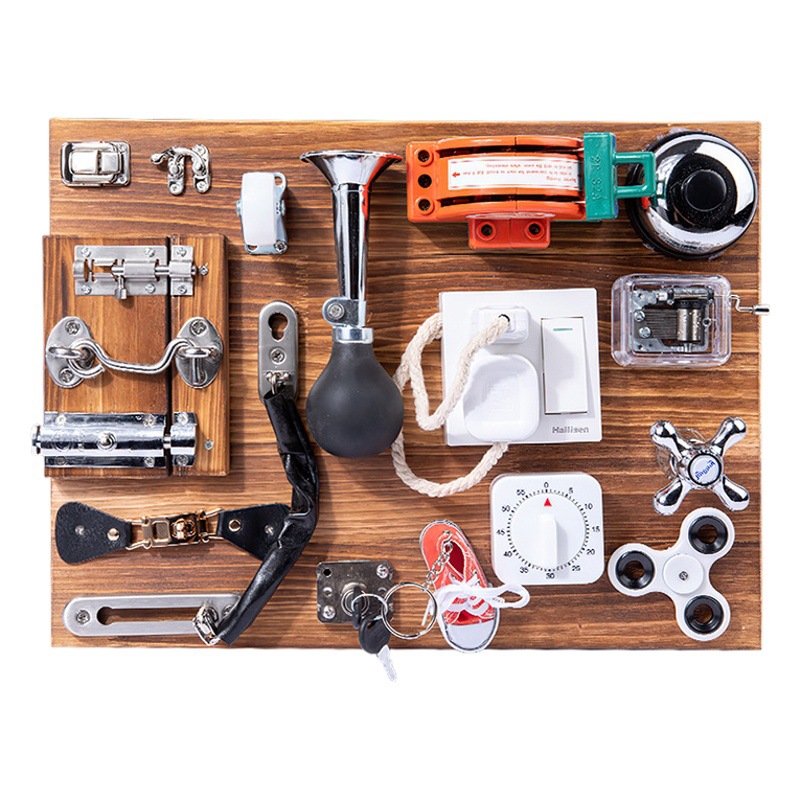 Bebé transfronterizo desbloqueo juguetes educativos niños desbloqueo registros ocupado bloque Montessori ocupado tablero ocupado