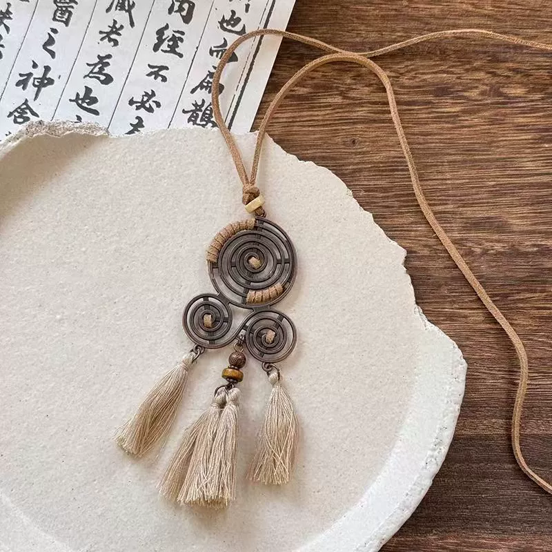 Long retro ethnic necklace, sweater, chain, accessory, Chinese style, ethnic style, boho style
