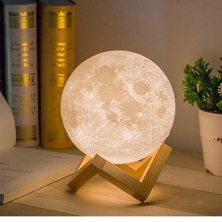 3D Night Light Rechargeable Tap Light Three-Color Moon Lamp USB Night Light Bedside Lamp Stepless Dimming Starry Sky Lamp