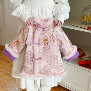 Girls' Cheongsam Dress Winter New Style Baby Girl Buckle Brocade New Year Outfit Children's Thickened Hanfu Trendy Wholesale