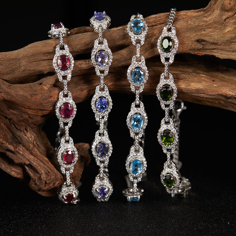Natural Garnet Bracelet for Women S925 Silver Topaz Translucent Tanzanite Colored Gemstone Ruby Trendyy Full Diamond Jewelry Natural Garnet Bracelet for Women S925 Silver Topaz Translucent Tanzanite Colored Gemstone Ruby Trendyy Full Diamond Jewelry