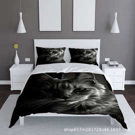 南通家纺三件套跨境数码印花被套床单枕套来图来样可定酷猫三件套