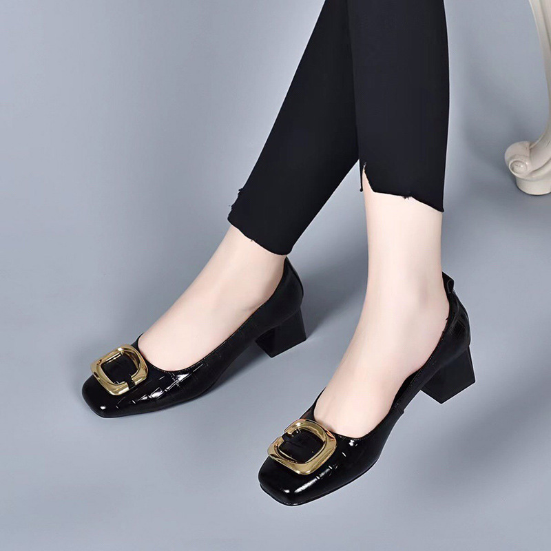 2023 autumn new square toe leather shoes bright leather women's shoes slip-on patent leather mid heel single-layer shoes all-match shallow mouth high heels 2023 autumn new square toe leather shoes bright leather women's shoes slip-on patent leather mid heel single-layer shoes all-match shallow mouth high heels
