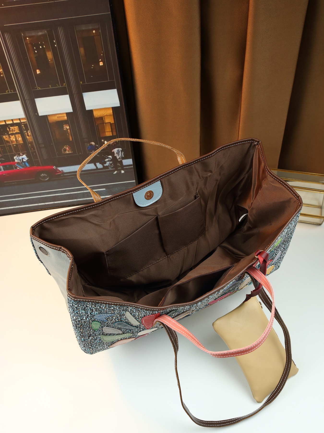 Women Genuine Leather Shoulder Bag Patchwork Irregular Graphic_voghion.com