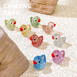 miniature resin cartoon three-dimensional fine flash duck accessories DIY cream rubber animal home decoration homemade car pendulum