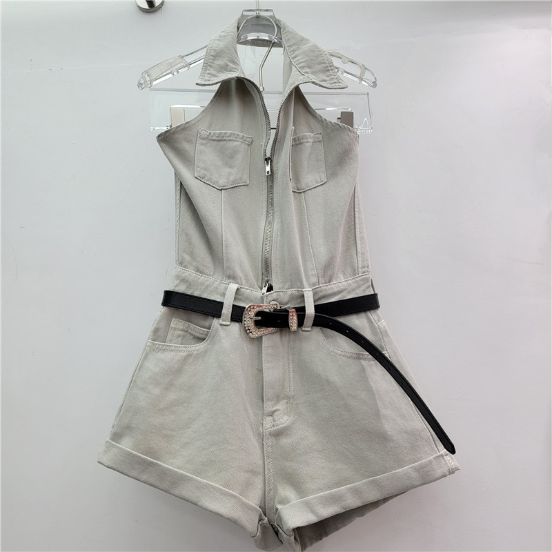 Blazers de moda de cuello abierto 2025 nuevo cremallera sin mangas cintura alta delgada pantalones cortos