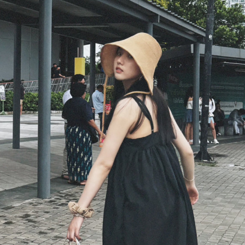 金晨同款夏季草帽全脸防晒遮阳帽海边太阳帽编织帽子女度假渔夫帽|undefined