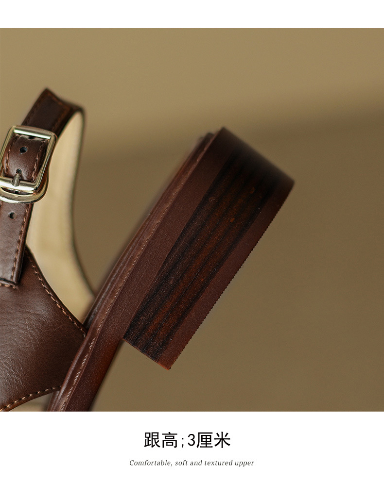 Sandal nữ xỏ ngón cổ điển đế bệt hở mũi — Màu nâu chi tiết 10