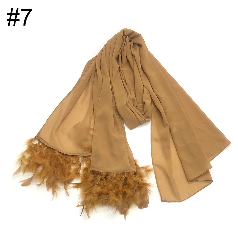 Elegant MH039 Chiffon Scarves with Feather Design, Perfect for Hijab Style1
