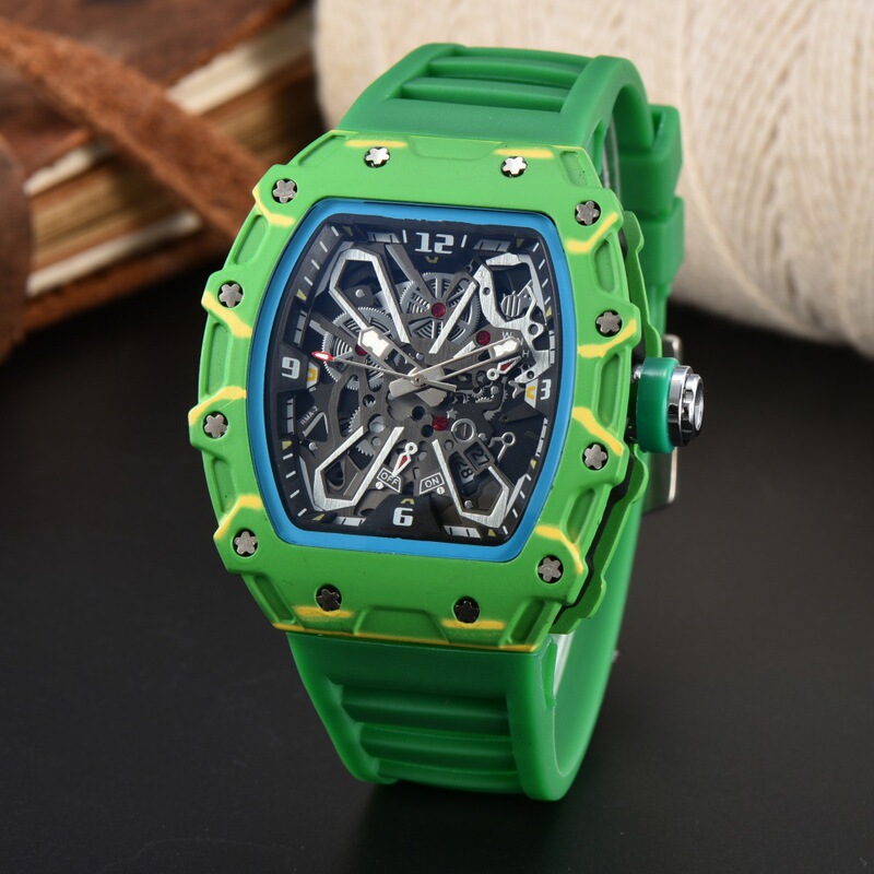 Factory Spot Wholesale Cross-Border Foreign Trade Barrel Type Richard Carbon Fiber Hollow Fashion Trend Quartz Watch for Men