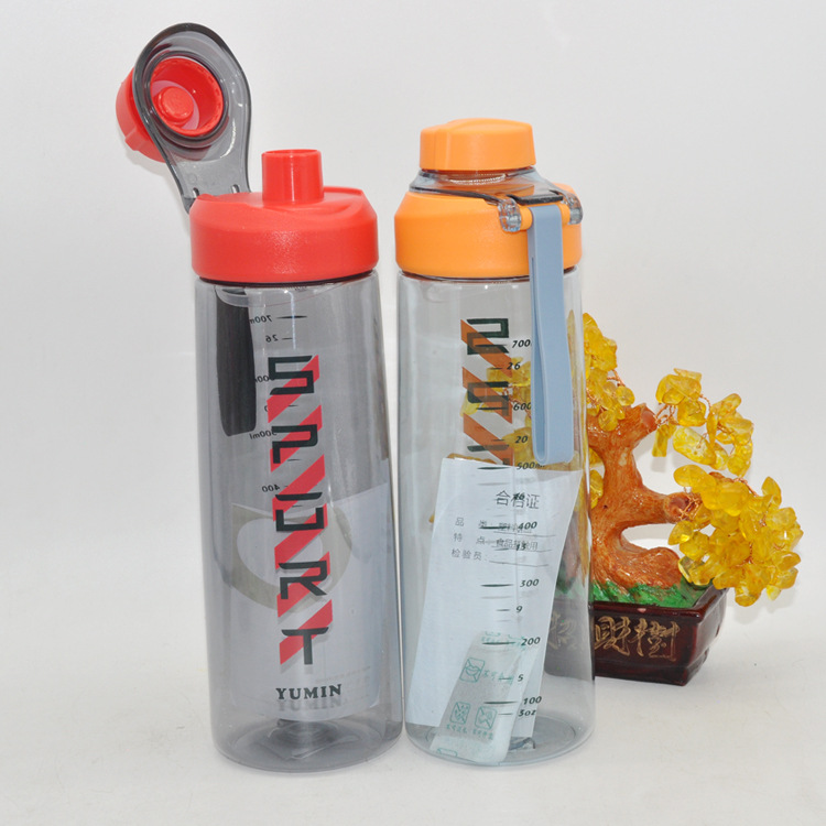 Gran capacidad de plástico taza de agua portátil viajes deportes al aire libre botella de agua con escala fitness botella de agua simple espacio taza