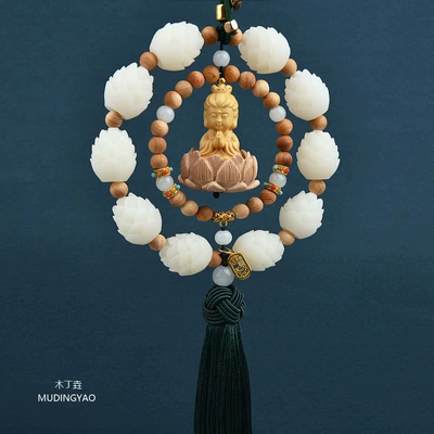 Car hanging | Interior Hanging Ornament Double Ring - double-ring-guanyin-thuja-green-tassel