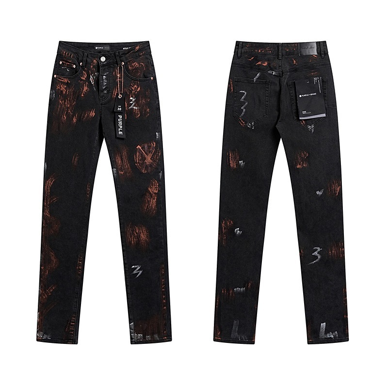Ksubi トレンディなパープル新 AM スプラッシュインクプリントハイストリートレトロリッピングカジュアルメンズとレディーススリムジーンズ|undefined