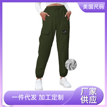 亚马逊女士防泼水户外加绒工装裤外贸女童束脚多口袋运动裤显腿长