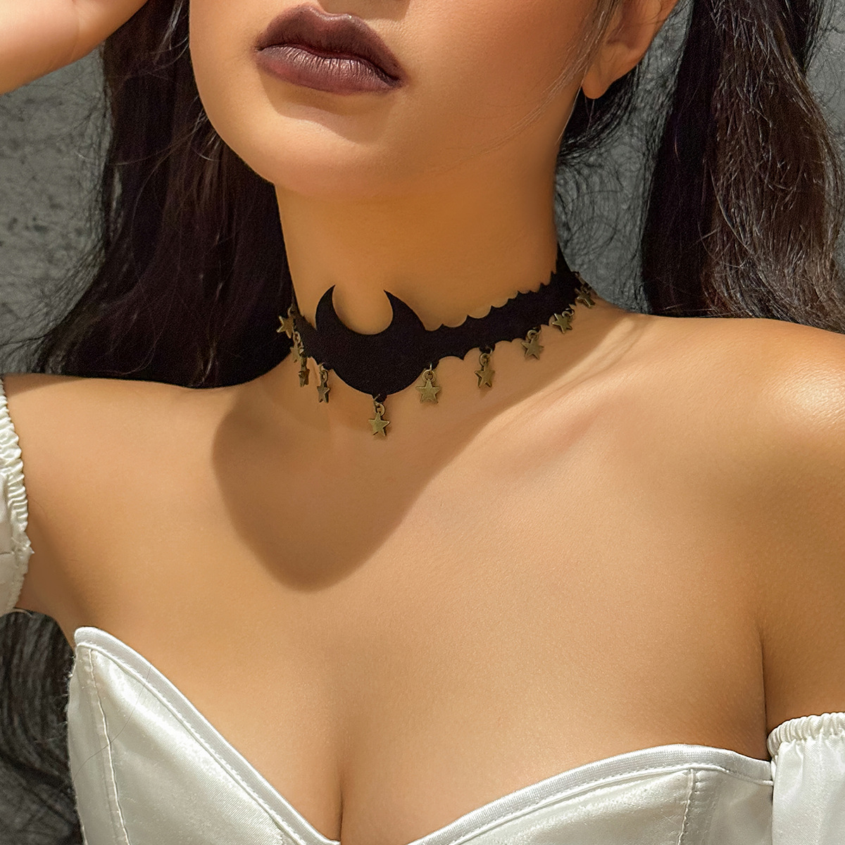 Collier ras du cou à franges en forme d'étoile et de lune pour femme, niche pour ornement de col d'épée d'Halloween_voghion.com