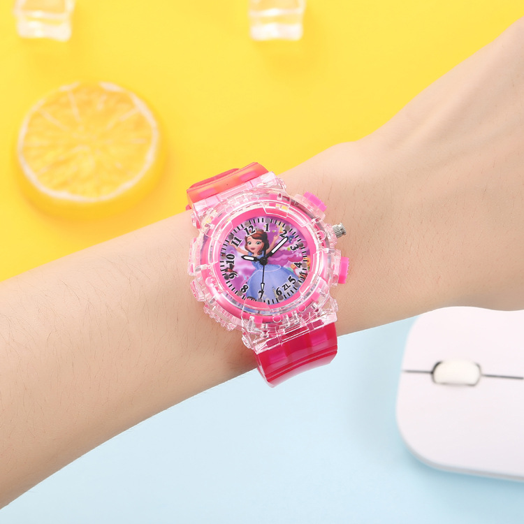 苏菲亚公主系列儿童手表指针式LED发光七彩灯表男童女童学生腕表