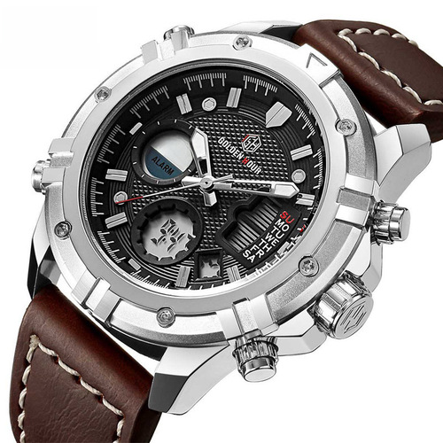 Multi-functional Waterproof Casual Fashion Electronic Watch for Men Sports Watch Student Genuine Leather Watch