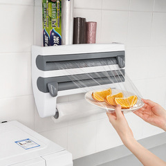Multifunctional cling film cutter wall-mounted kitchen paper towel holder sliding blade aluminum foil dividing box storage shelf