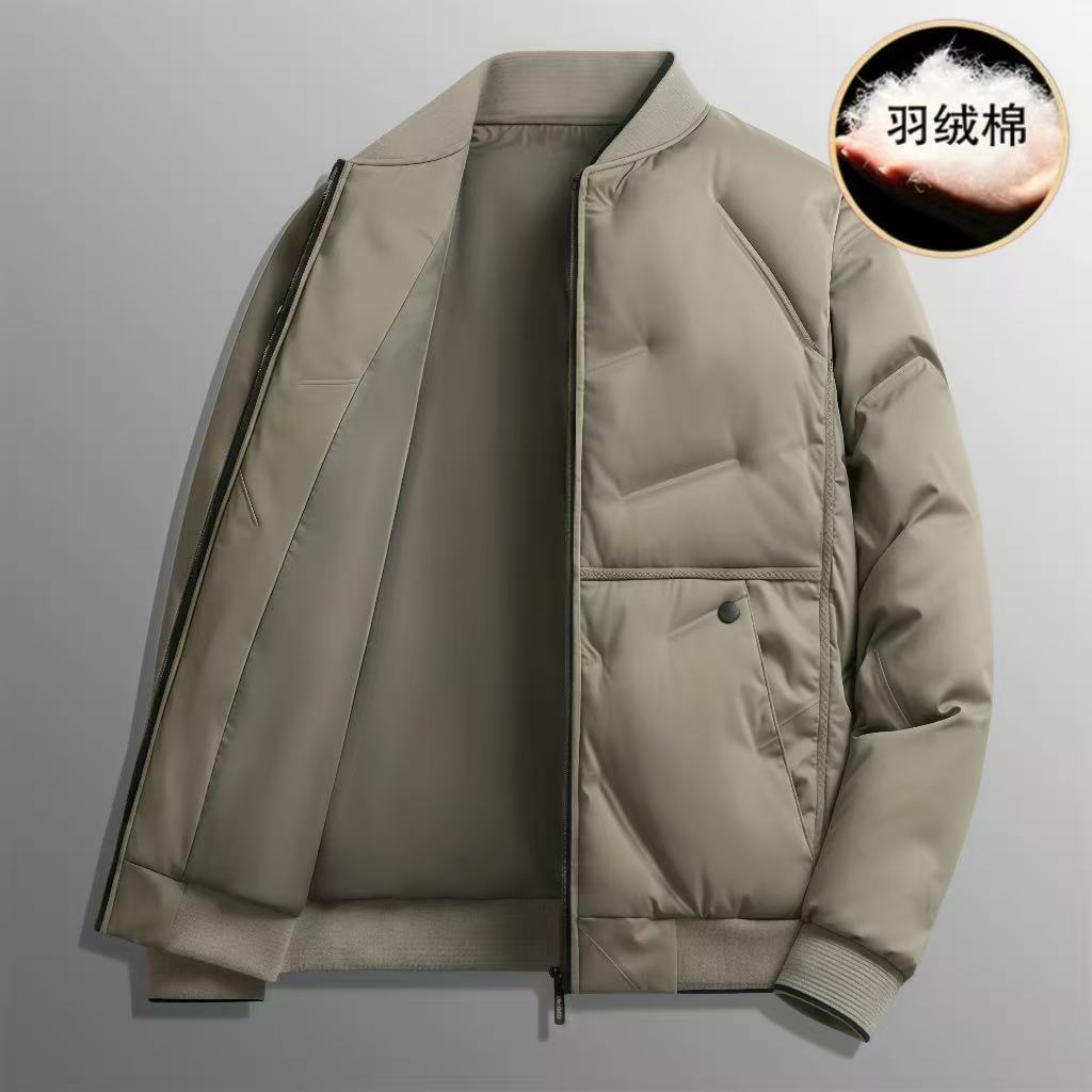 跨境棒球领棉衣男冬季潮牌商务休闲加厚保暖加棉夹克羽绒棉服外套