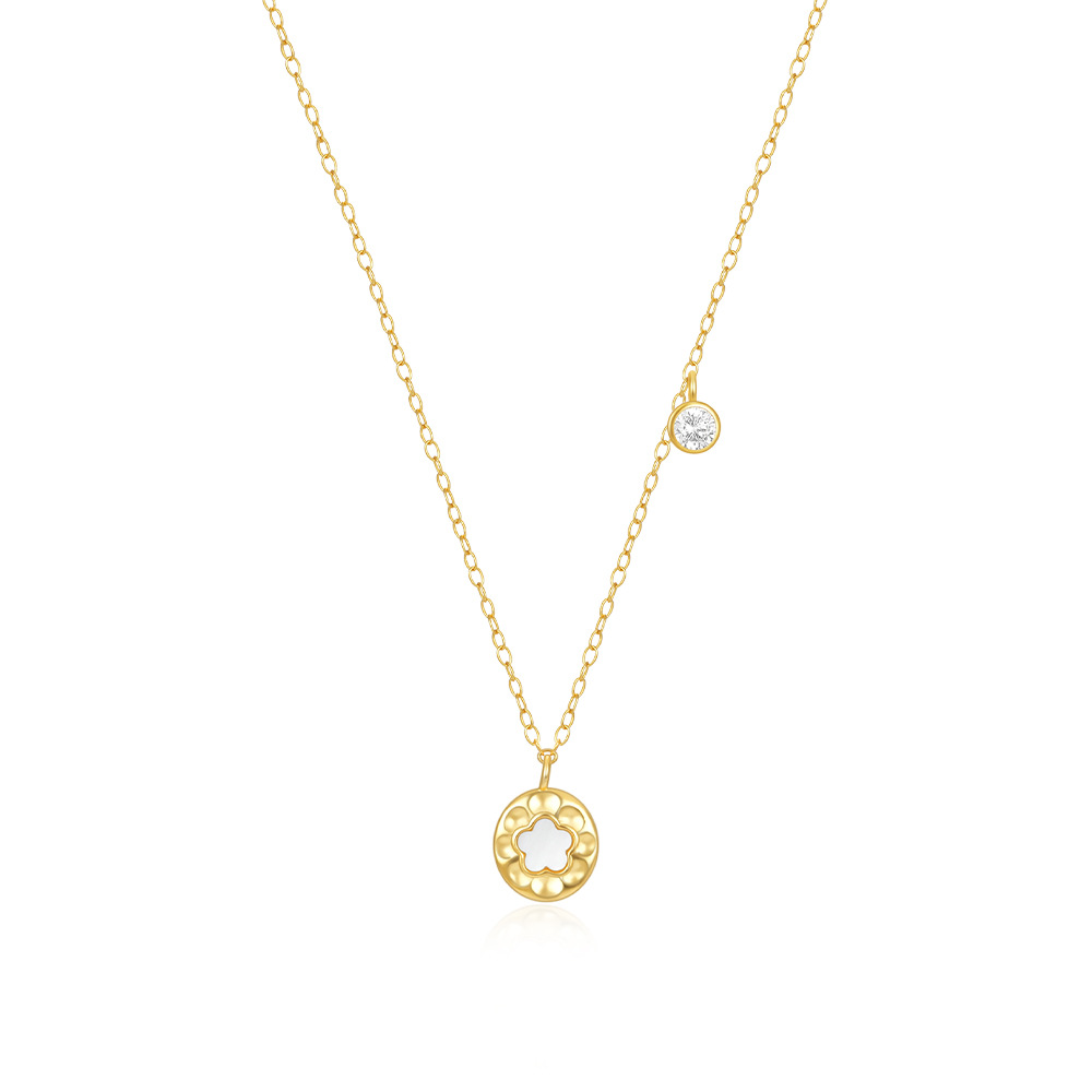 Inlay Design Sweet, Simple Style Style 925 Sterling Silver Shell Zircon Cable Chain Inlay Round Pendant Necklace