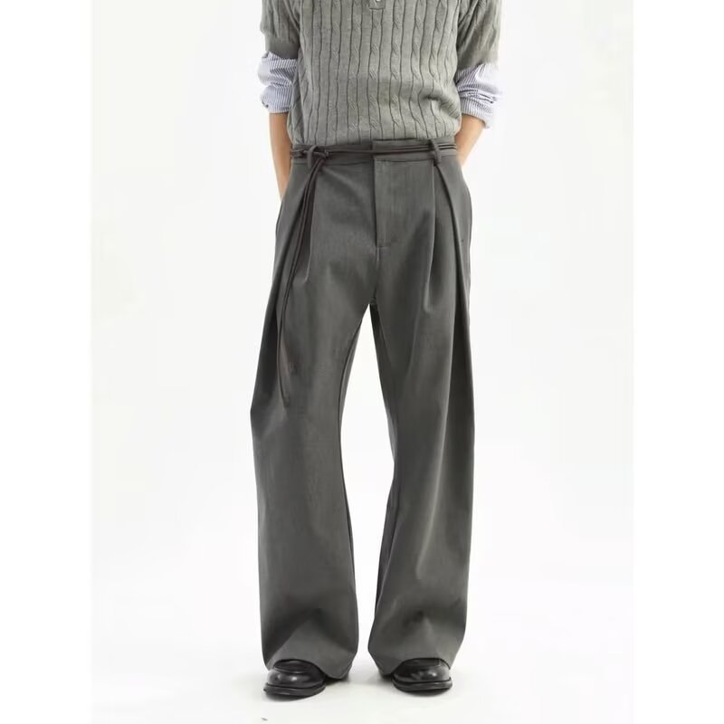 American High Street Design Men's Loose Straight Wide-Leg Pants Cityboy Wrinkle-Free Casual Suit Trousers Trendy