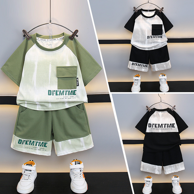 5071 Traje de verano para niños 2025 Nuevo verano Niños medianos y grandes Niños Ropa deportiva de manga corta para niños