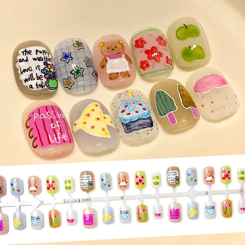 Cute and Playful Bear Doudou Niche Design Japanese-Style Nail Art Patches Dopamine Ins Autumn and Winter Hot Item