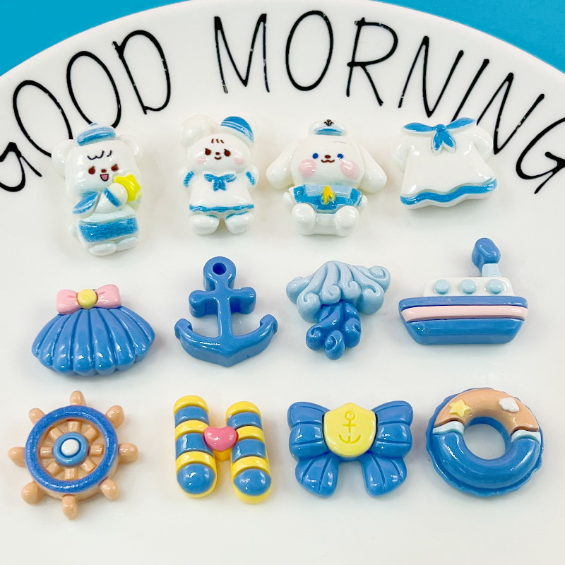 Resin Accessories for DIY Jewelry: Shiny Shell, Sailor, Rabbit, Puppy, Sailboat, Telescope, Seawater Headwear, Hair Rope