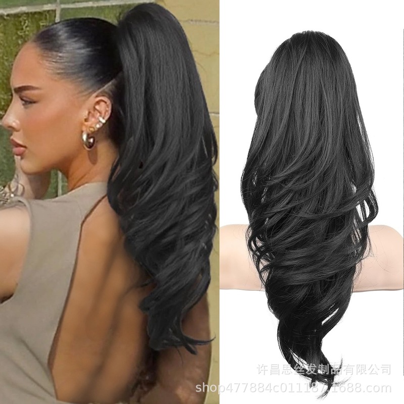 亚马逊跨境假发 抓夹马尾螺纹卷长卷发curly大波浪马尾辫ponytail|undefined