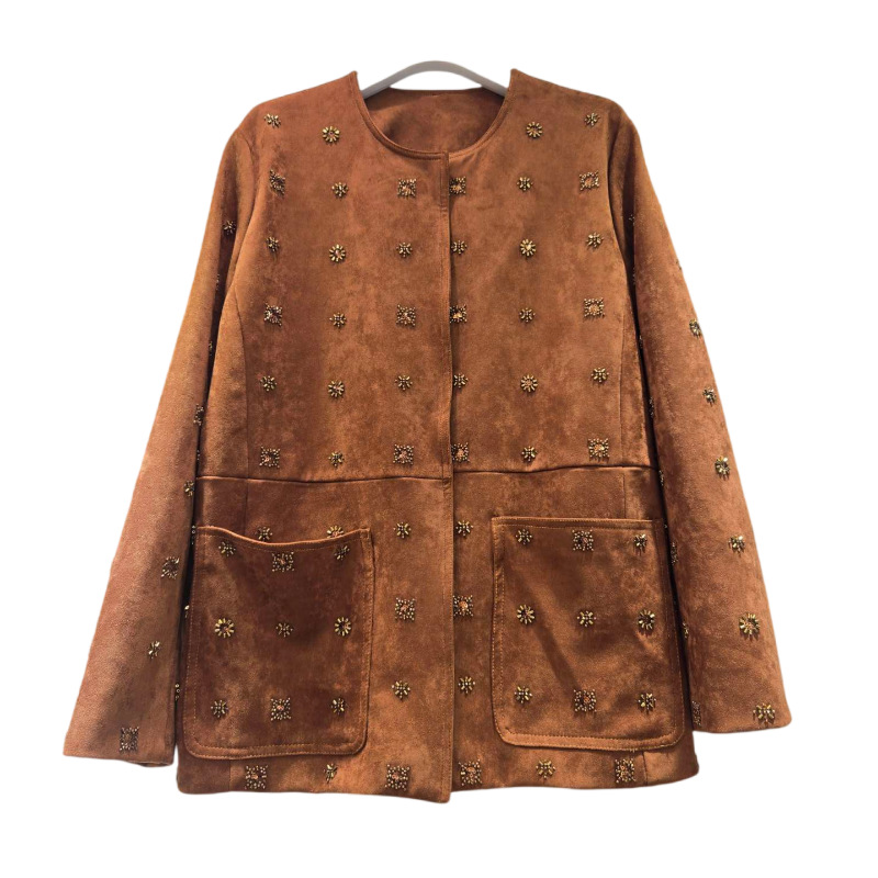 Chaqueta Casual con Cuentas Cuello Redondo, Bordado con Cuentas para Otoño e Invierno image 1