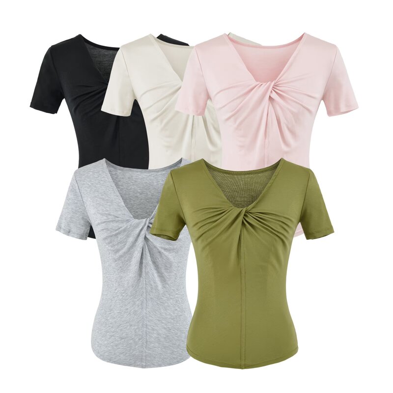 Korean-Style Design Twist V-Neck Short-Sleeve T-Shirt for Women, New Summer Slim-Fit Versatile Base Shirt Top