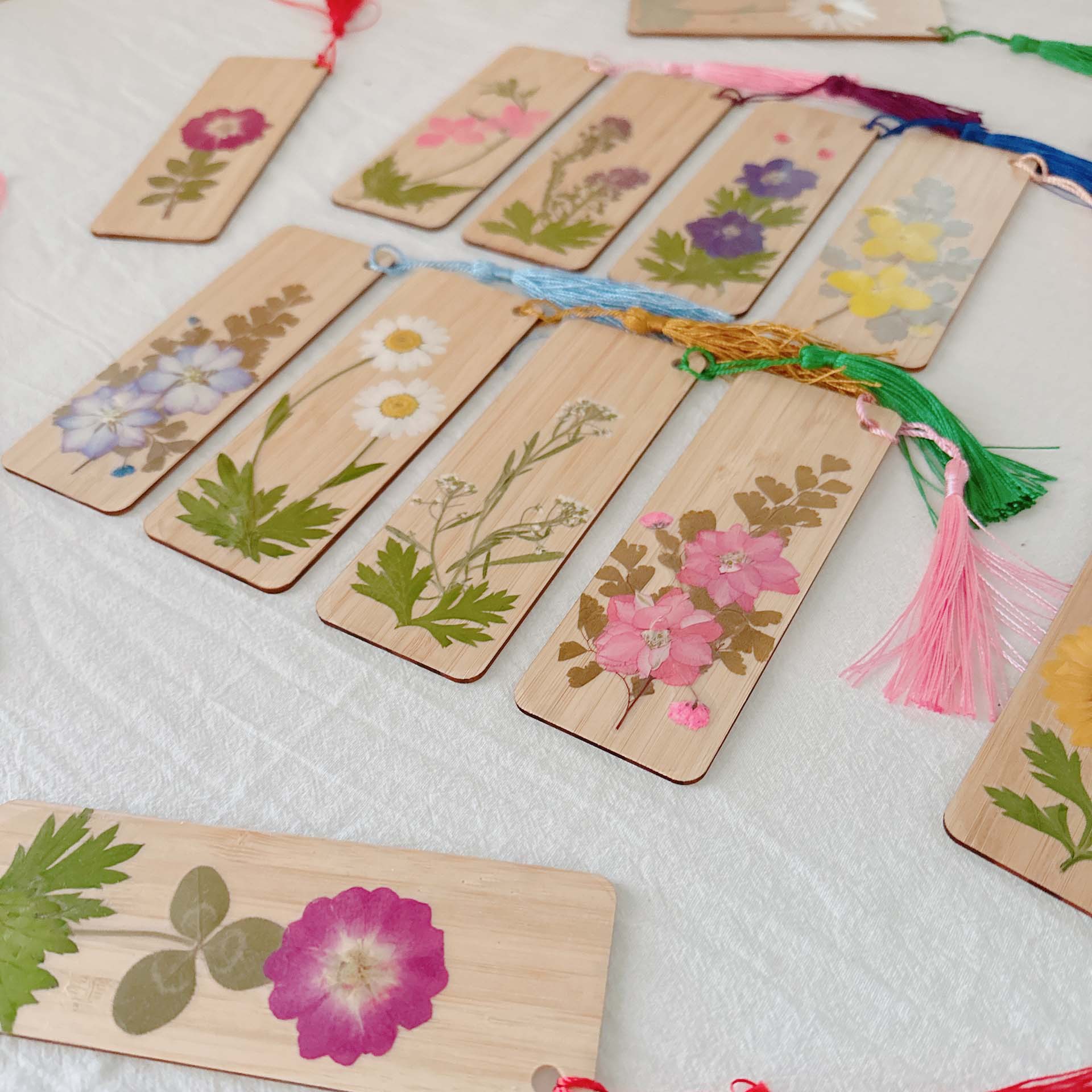 真花竹片書籤 壓花diy乾花手工藝品旅遊市場產品創意竹製禮物