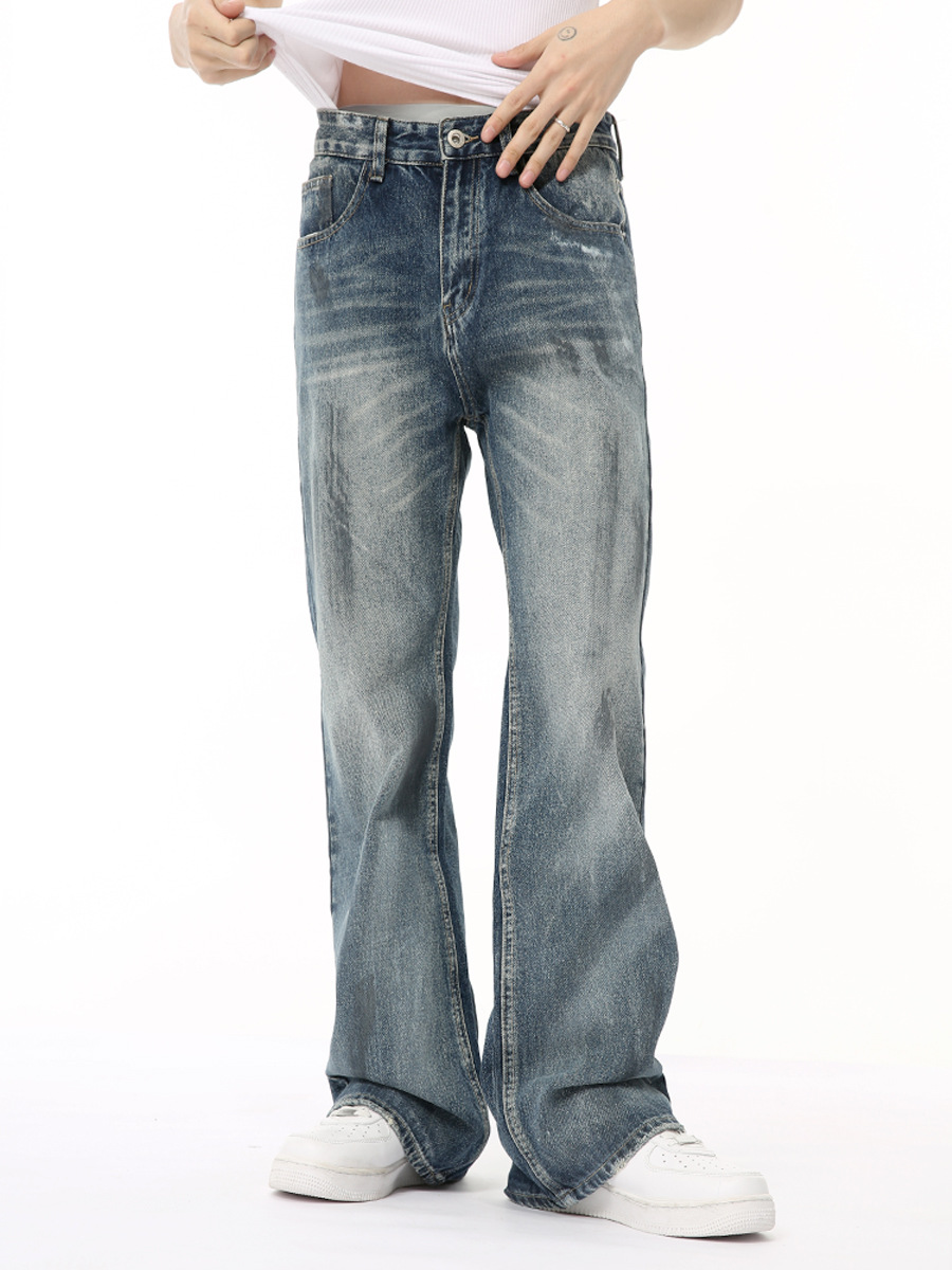 MTLCLOTHES Hombres| Retro americano hecho viejos colores de polvo personalidad de moda micro lavado jeans casuales moda