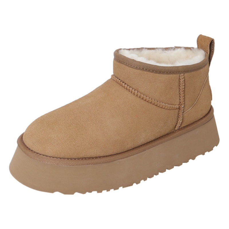 Show de amor ~ Botas de nieve para mujer, invierno 2024, nuevo estilo, plataforma de suela gruesa, piel, botas de lana cálidas