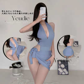情趣内衣性感挂脖深V露乳连体衣激情火辣露背诱惑制服死库水套装