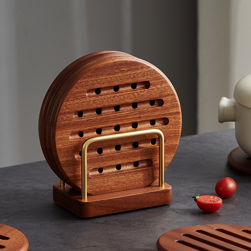 나무 단열 패드 블랙 샌달 우드 라운드 단열 패드 미끄럼 방지 냄비 패드 창조적 인 동물 그릇 패드 모래 냄비 패드