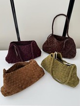 磨砂牛皮手工编织托特包2025新款小众极简复古风单肩包女真皮包包