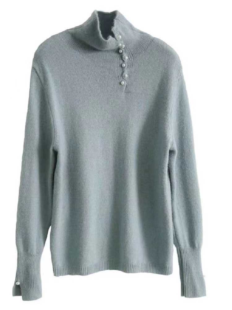 Craft Design Button Warm Turtleneck Comfortable Sweater For Women MLZY84274