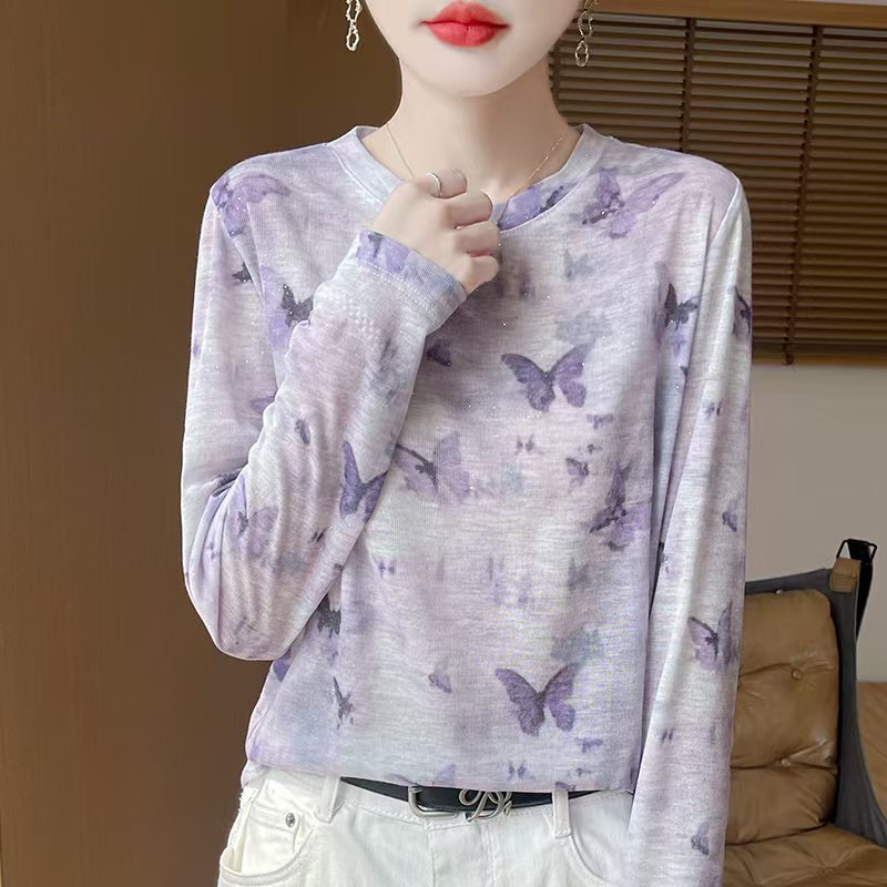 Summer New Style Lyocell Round-Neck Jacquard Sun Protection Shirt for Women, Thin Knitted Printed Top, Air Conditioning Shirt