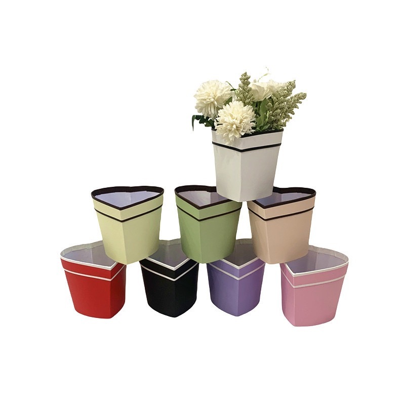 单个心形双层线条小花盆花桶迷你小号鲜花婚礼手捧花插花礼物盒子