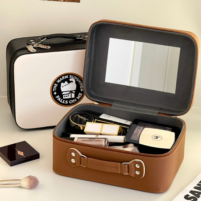 Caja de maquillaje de alto valor facial con espejo caja de almacenamiento de cosméticos portátil de cuidado de la piel turismo dormitorio de gran capacidad para salir