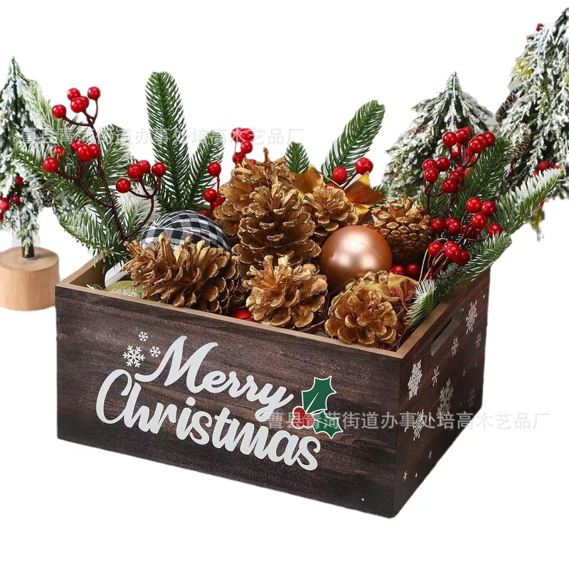 クロスボーダー木製収納ボックスクリエイティブクリスマス装飾整理テーブルボックス木製多目的ハンドル収納木製ボックス|undefined