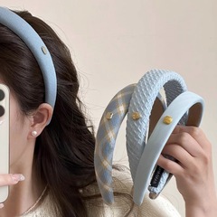 Gold Standard Blue Hair Band for Women 2024 New High Crown Hair Tie Face Washing Headband Sweet Teenage Style Versatile Hair Clip Head Accessory